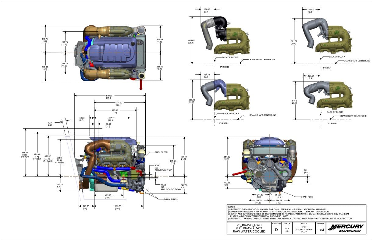 Mercury MerCruiser 6.2L DTS 350 HP Inboard Engine with Transom