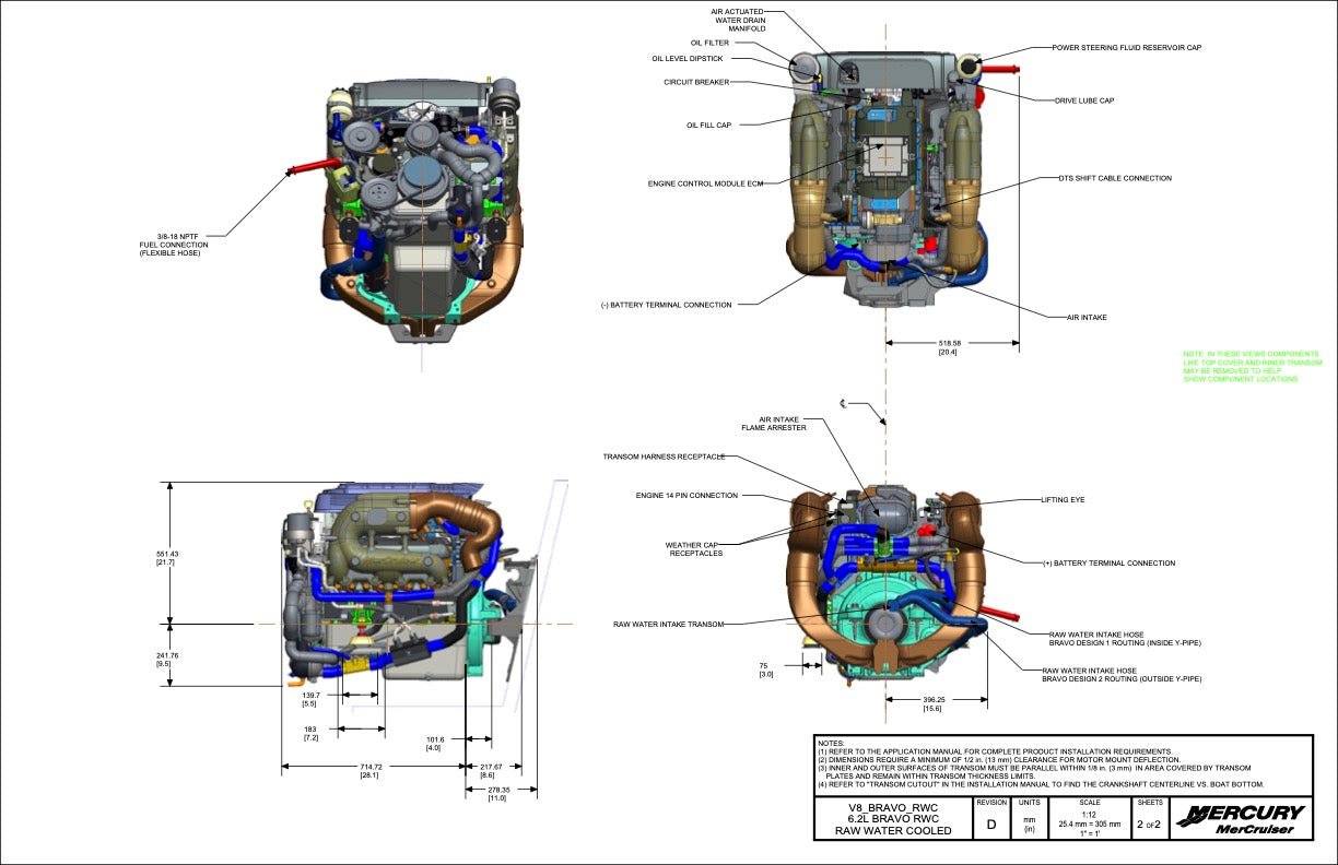 Mercury MerCruiser 6.2L DTS 350 HP Inboard Engine with Transom